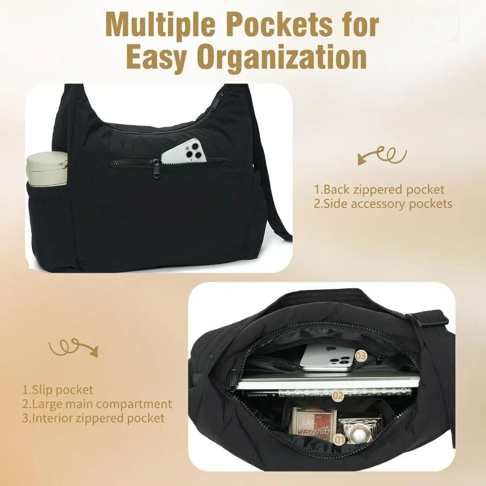 Nylon Crossbody Bag Womens Adjustable Quilted Strap Travel Work Casual
